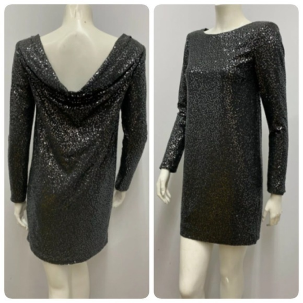 Tibi Sequin Dress NWT Gray Tiny Sequin Back Drape Size‎ XS